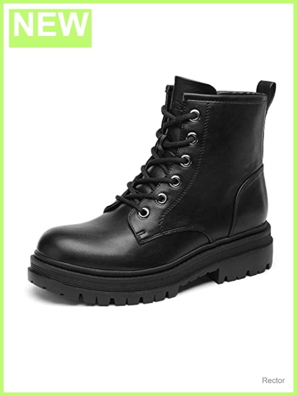 Women's Faux Leather Combat Boots Lace-Up Ankle Boots with Side Zipper
